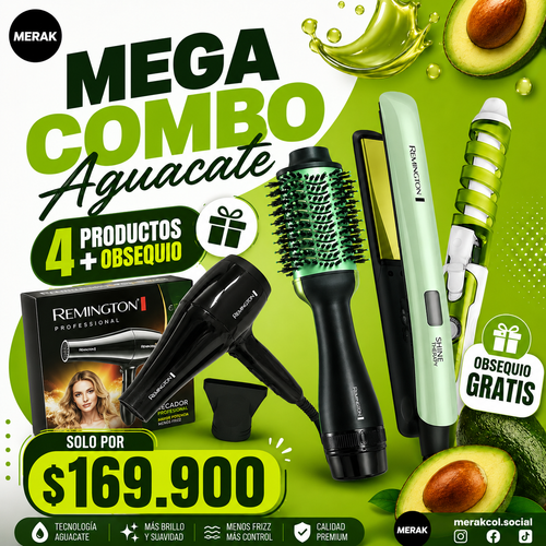 TU SHOP Avocado Mega Combo with Remington hair dryer, straightener, brush, and curling iron.