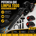 Soplador de aire inalámbrico 21V de TU SHOP con accesorios para limpieza de jardín y hogar.